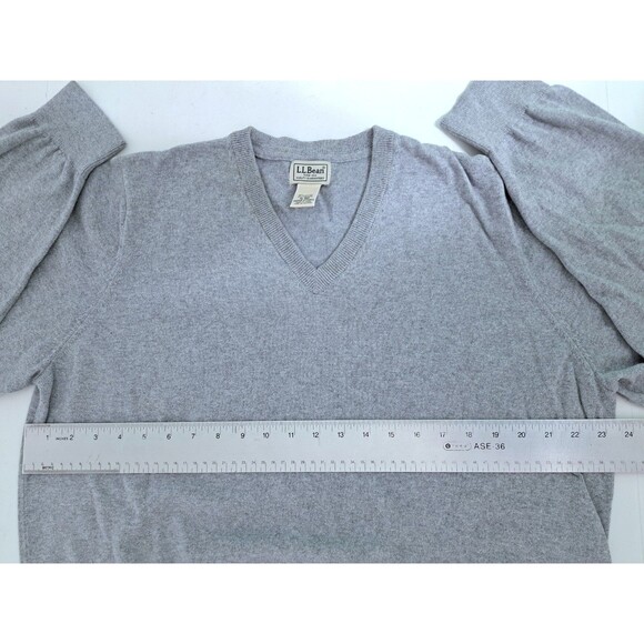 LL Bean Sweater Mens XL Cotton Cashmere Blend V Neck Gray Long Sleeve - Picture 6 of 8